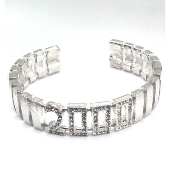 Joan Rivers Signed 2000 Y2K Cuff Bracelet Rhinestone Silver Tone Bling Bangle - Picture 5 of 7